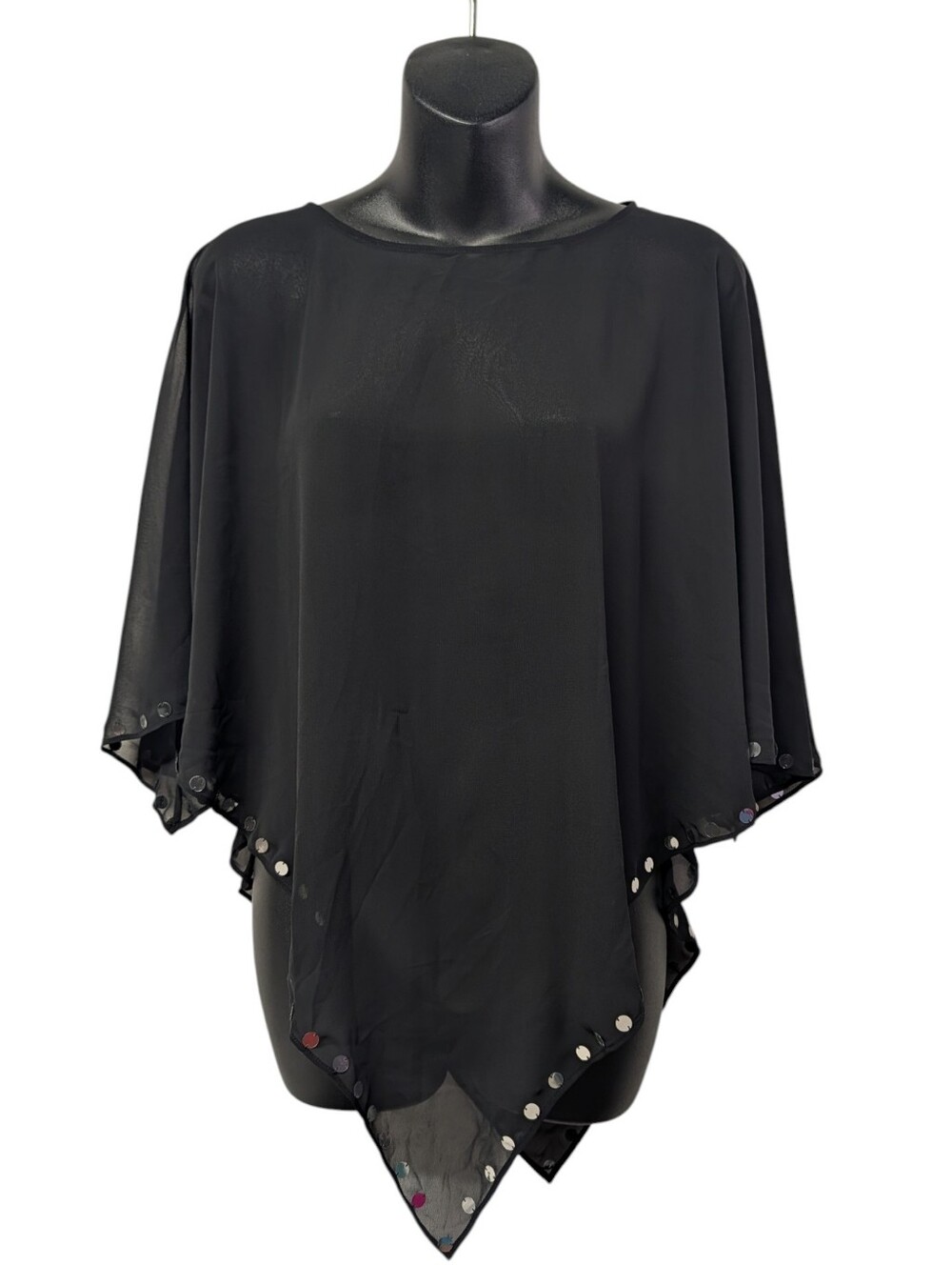 Victoria's Secret Black Sheer Sequin Embellished Poncho Top Cover Up Small S NWT